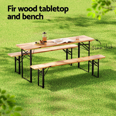 Gardeon 3 PCS Outdoor Furniture Dining Set Lounge Setting Patio Wooden Bench Chez Guru