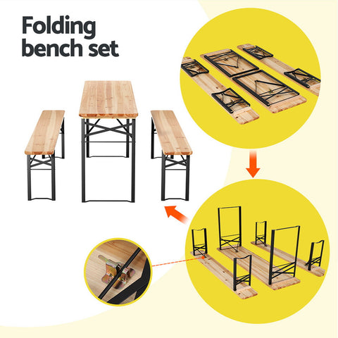 Gardeon 3 PCS Outdoor Furniture Dining Set Lounge Setting Patio Wooden Bench Chez Guru