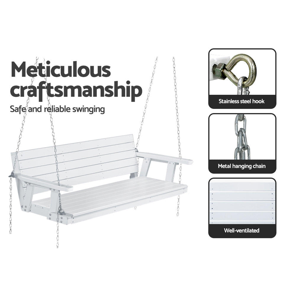 Gardeon Porch Swing Chair with Chain Outdoor Furniture 3 Seater Bench Wooden White Chez Guru