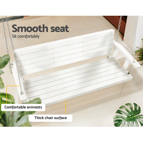 Gardeon Porch Swing Chair with Chain Outdoor Furniture 3 Seater Bench Wooden White Chez Guru