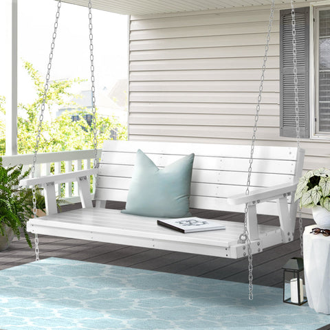 Gardeon Porch Swing Chair with Chain Outdoor Furniture 3 Seater Bench Wooden White Chez Guru
