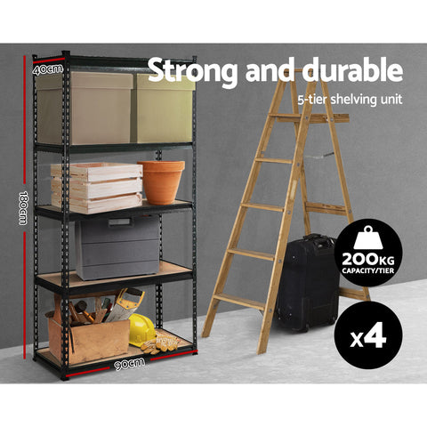Giantz 4x1.8M Garage Shelving Warehouse Rack Pallet Racking Storage Shelve Black Chez Guru