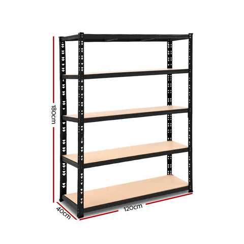 Giantz 1.8M Warehouse Racking Shelving Storage Shelf Garage Shelves Rack Steel Black Chez Guru