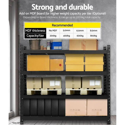 Giantz 2Mx2M Garage Shelving Warehouse Rack Pallet Racking Storage Shelve Black Chez Guru