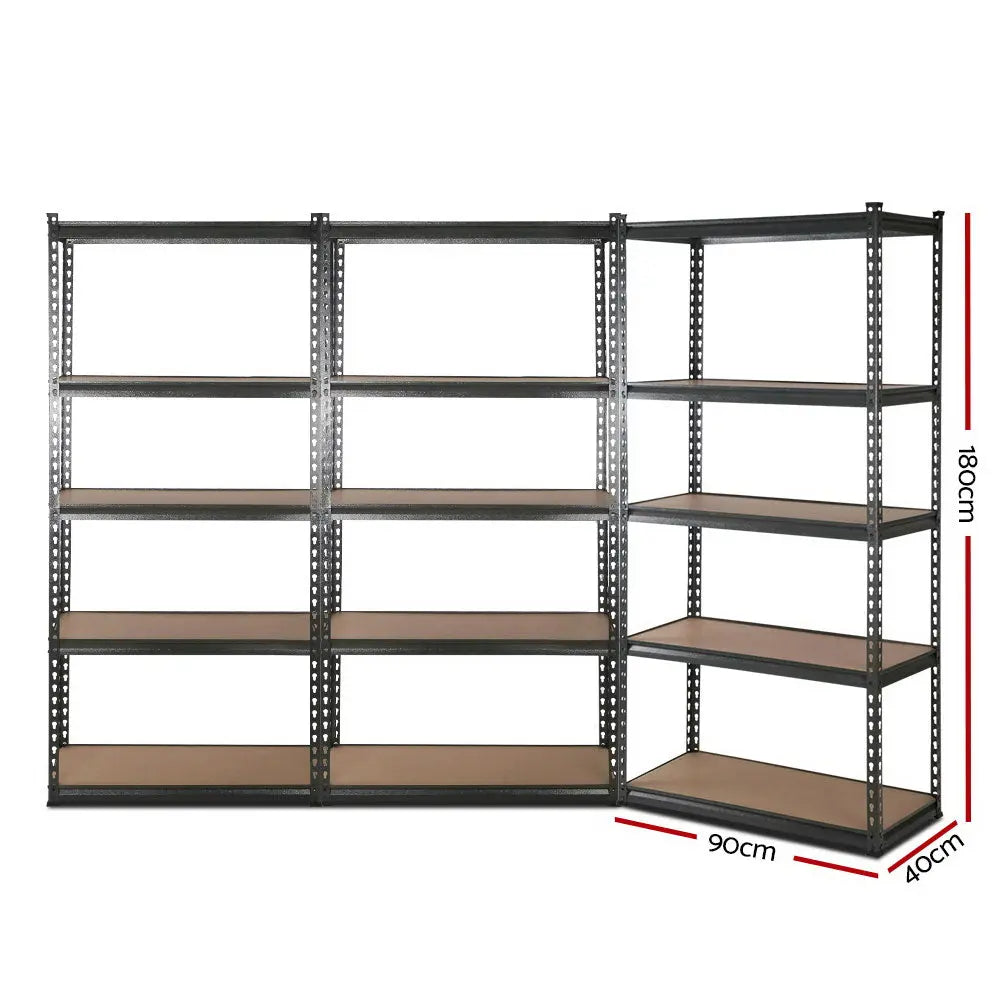 3x1.8M 5-Shelves Steel Warehouse Shelving Racking Garage Storage Rack Grey Chez Guru