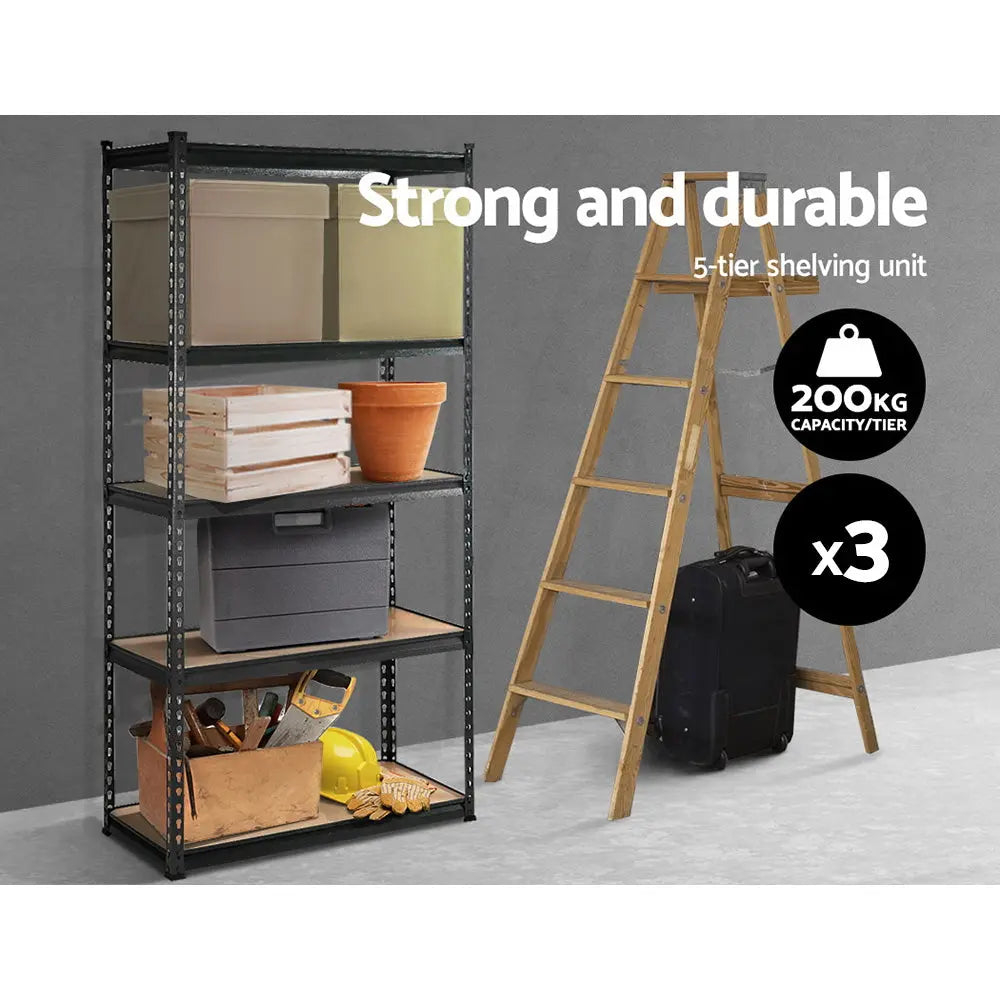 3x1.8M 5-Shelves Steel Warehouse Shelving Racking Garage Storage Rack Grey Chez Guru