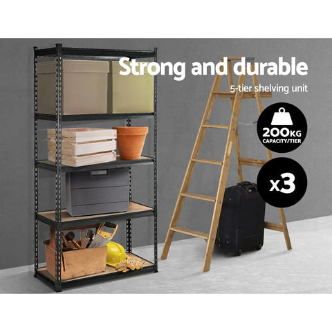 3x1.8M 5-Shelves Steel Warehouse Shelving Racking Garage Storage Rack Grey Chez Guru