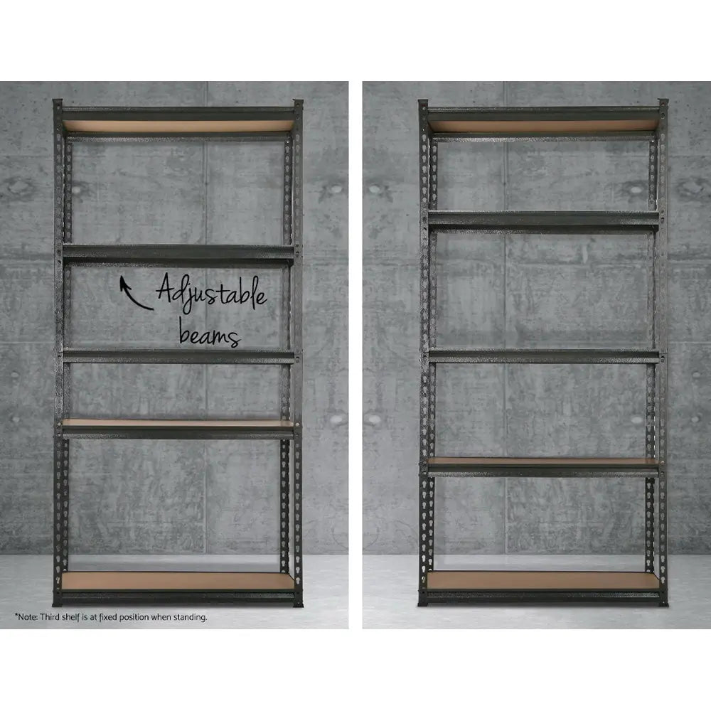 3x1.8M 5-Shelves Steel Warehouse Shelving Racking Garage Storage Rack Grey Chez Guru