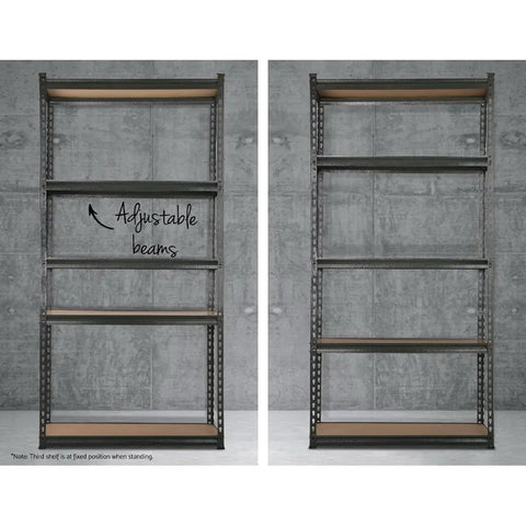 3x1.8M 5-Shelves Steel Warehouse Shelving Racking Garage Storage Rack Grey Chez Guru