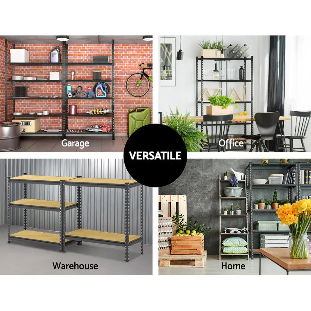 3x1.8M 5-Shelves Steel Warehouse Shelving Racking Garage Storage Rack Grey Chez Guru