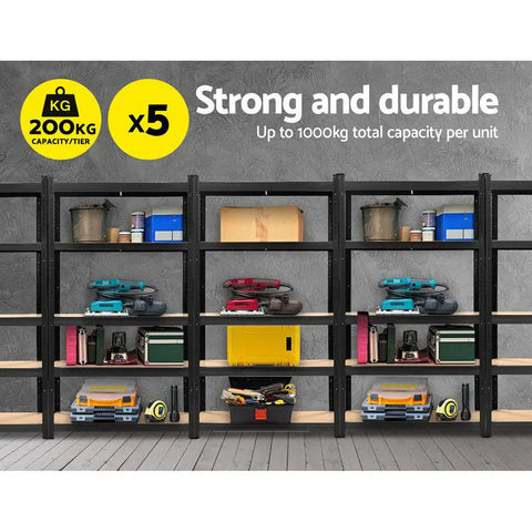 Giantz 5x1.8M Garage Shelving Warehouse Rack Pallet Racking Storage Shelf Black Chez Guru