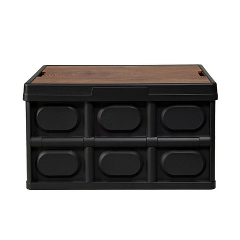 Gardeon Collapsible Outdoor Storage Box 50L Stackable Folding Camping Organizer Plywood Lid Black