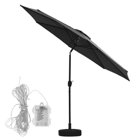 Instahut Outdoor Umbrella 2.9m Market Umbrella with Base String Light Black