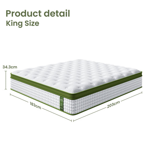 BedStory 34cm King Latex Hybrid Mattress Medium Firm - 5 Zone Pocket Spring Bed for Pressure Relief Motion Isolation